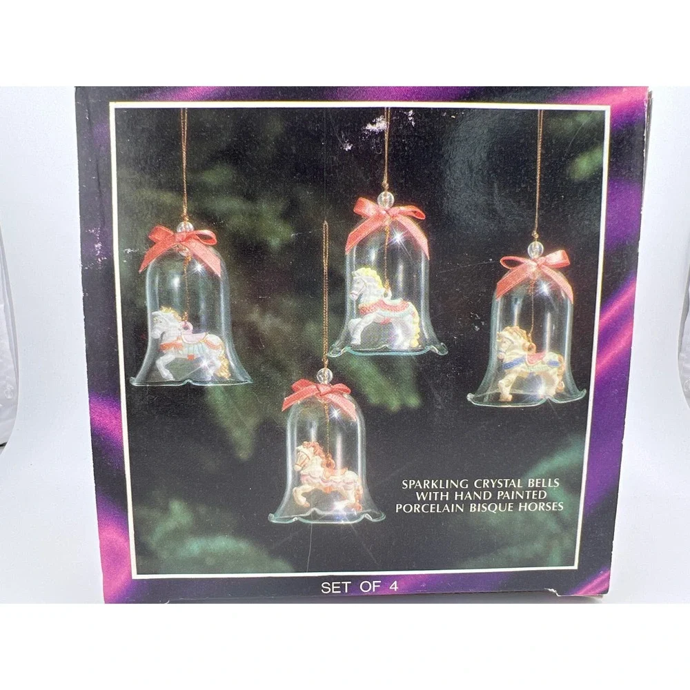 3 Carrousel Bell Ornament Horse 90s‎ Vintage Christmas